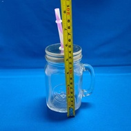 Dinnerware∏❃2 pieces thick glass mason jar for drinking with reusable plastic straw