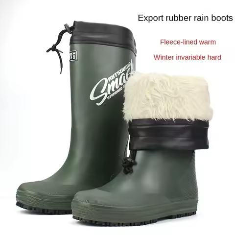 Rubber Men's Rain Boots Anti Slip Waterproof Warm Plush and Cotton Fashionable Water Boots Rubber Sh