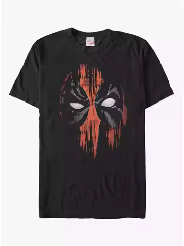 Marvel 2026 New Marvel Deadpool Painted Stripe Mask Comic Print Men's and Women's Short Sleeve Casua