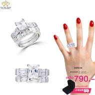 แหวนเพชรคู่ผู้หญิง ประดับเพชรCZ แหวนเพชรเม็ดชูทรงสี่เหลี่ยม ตัวเรือนเงินแท้100% (เงินแท้92.5%) คู่กั