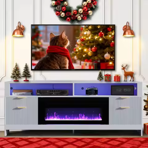 36 Inch Electric Fireplace TV Stand with LED Light Entertainment Center Customizable Highlight Stora