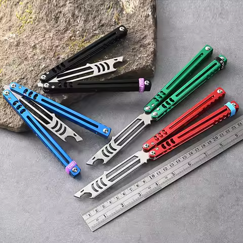 Aluminum Handle Balisong Trainer Butterfly Knife, Bushing Structure Blunt Blade EDC Training Tool wi