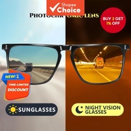 Photochromic Sunglasses Night Vision Square Rivet Frame UV400 for Driving Outdoor Unisex
