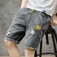 2007 Summer Denim Shorts Men's Five-point Trendy Ripped Elastic Waist Street Wear Loose Men's 5-poin