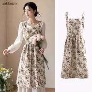[QUK] Floral Print Apron With Suspenders Stain-Resistant Suitable For Flower Shops Cafes Cake Shops 
