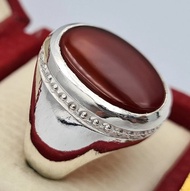 男士Aqeeq戒指 天然紅棕色瑪瑙戒指 男士銀飾戒指