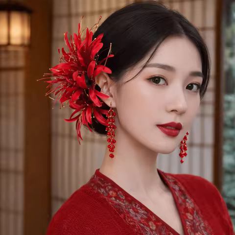 Large Flower Hair Stick Bohemian Simulation Flower Hanfu Hair Stick Hairpin Solid Color Simulation F