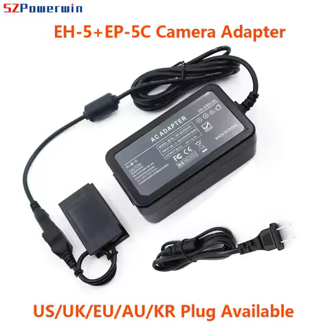 Powerwin EH-5/EH-5A+EP-5C Camera Adapter 9V 4.5A AC Power Supply EN-EL20 Dummy Battery for Nikon 1 J
