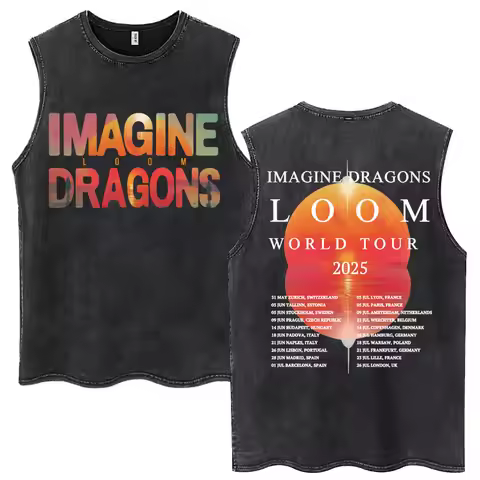 Imagine Dragons Loom Tour 2025 Washed Tank Tops 100% Cotton Men's Sleeveless T Shirts High Quality S
