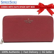 Kate Spade Wallet In Gift Box Long Wallet Leila Pebbled Leather Large Continental Red Currant # WLR00392