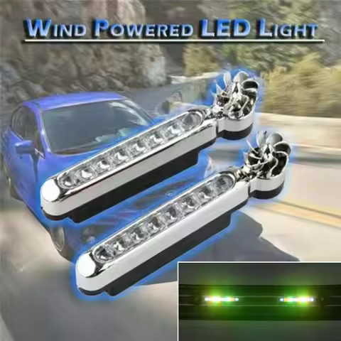 Wind Power LED Car Light Car LED DayTime Headlight White Blue Light Wind Powered 8 LED Rotation Fan 