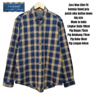 KEMEJA SIKU Zara Man Slim Fit men's flannel shirt with elbow patch, button down BIG size