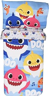 EXPRESSIONS 3 Piece Toddler Bedding Set Baby Shark Standard Crib Bedding Set, Includes Soft Microfiber Reversible Comforter, Fitted Sheet, Pillowcase for Kids (Official Baby Shark Product)
