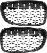 X AUTOHAUX No.51137166439/51137166440 Front Hood Bumper Grille Grill for BMW 1 Series Front Bumper Kidney Grille Grill Diamond Star Black Silver Tone 1 Pair