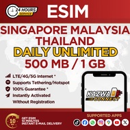 eSIM Unlimited Singapore, Malaysia, Thailand 500MB/1 GB Data | 1-7 Days | eSIM Roaming Singapura, Ma