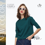 GSP Blouse เสื้อยืดแขนยาวลายริ้วสีเขียวกรม Lucky Stripes (P9XOGR)