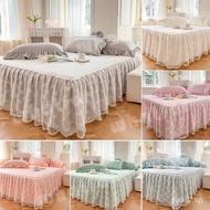 Cotton Bed Sheet with Lace Skirting Princess Style Bed Skirt Pure Color Wedding Beddings Queen King 