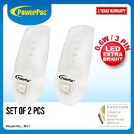 PowerPac 2pcs x LED Night Light Toilet Bathroom Corridor Lamp with Daylight effect (MC1)