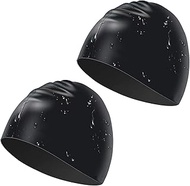 Adult Swim Cap Silicone 2Packs,High Elasticity Swimming Cap Keeps Hair Clean Breathable Fit Both Lon