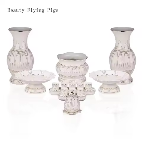 Ceramic White Lotus Buddha Set Water Supply Cup, Incense Stove, Fruit Plate, Small Wine Cup Offering