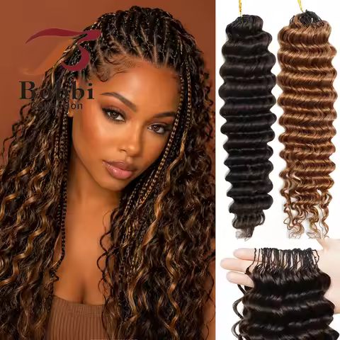 Crochet Hair Braiding 100% Human Hair Feathered Hair #2 Brown #30 Blonde Deep Wave Curly Bulk Hair E