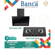 BANCA SLANTED / CHIMNEY HOOD BCH-DAHLIA-90BL / BCH-HAZEL-90BL + TEMPERED GLASS GAS HOB - BGH-TULIP 2