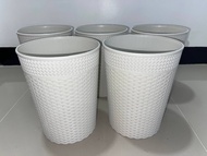 5 pieces XL tall white rattan design pots for plants 9.5x12" - paso - big garden pots - flower pot