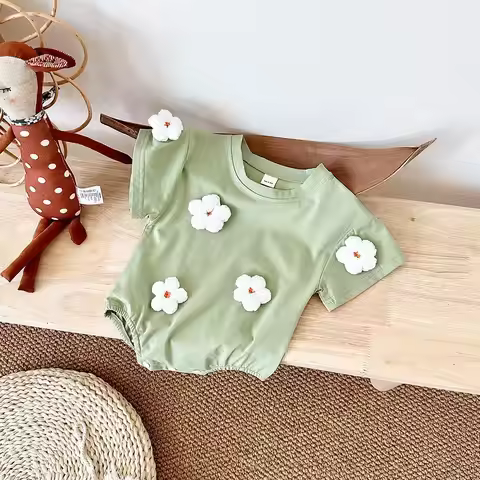 Ins Summer Baby Girls Jumpsuit Short Sleeve Romper Baby Triangle Bodysuit Cloud Love Pattern Cartoon