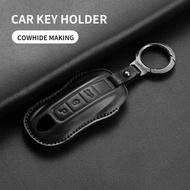 Top Layer Leather Car Key Case Cover Shell for Porsche 718 Cayenne Panamera 911 Macan Taycan Cayman 