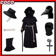 Halloween Costume, Plague Doctor Role Playing, Black Long Costume with Beak Mask