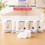 Combo of 5 packs of LumiSoft Eco round makeup remover cotton pads, 180 pieces, 3 layers of super sof