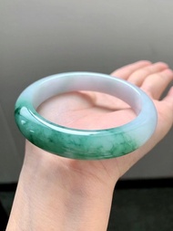 冰種玉鐲 天然翡翠玉鐲 A玉 手鐲 • 糯冰種白底青翡翠福鐲