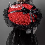 99 Stalk Soap Roses Bouquet with Crown and Fairy Light Birthday Anniversary Valentine’s Day