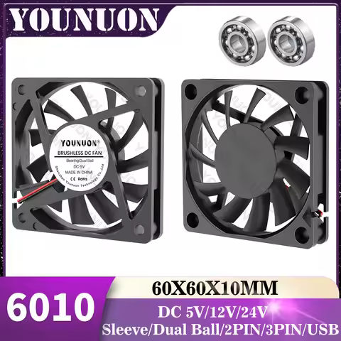 YOUNUON 60mm 5V 12V 24V Brushless USB 2PIN 3PIN DC Cooler Fan 60x60x10mm 6010 6cm For Computer PC CP