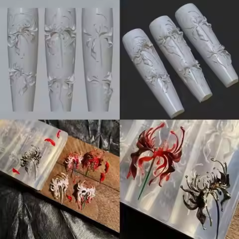 3D Lycoris Radiata Flower Silicone Nails Art Mold Transparent Manicure Carving Mold DIY Red Lily Flo