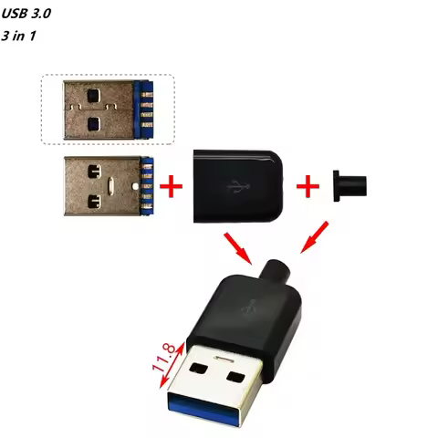 5Pcs DIY USB 3.0 Male Connector (3 in 1) USB 3.0 Assemble Jack With Plastic Cover Charging Socket So