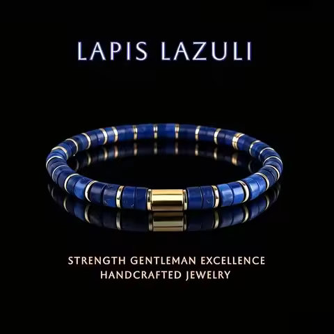 Natural Lapis Lazuli Bead Inlays Bracelet for Women Men Symbolizing Strength and Success Stretch Jew