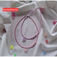 Fashionable glossy beads necklace Hearty butterfly pendant necklaces Gift ideas for girls Thin beads