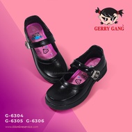 รองเท้านักเรียน GERRY GANG  รองเท้านักเรียนผู้หญิง รองเท้านักเรียนหนังสีดำ ส้นหนา พื้นกันลื้นได้ดี แบบเข็มกลัด รุ่น G-6304 G-6305 G-6306 G-6307 G-6308