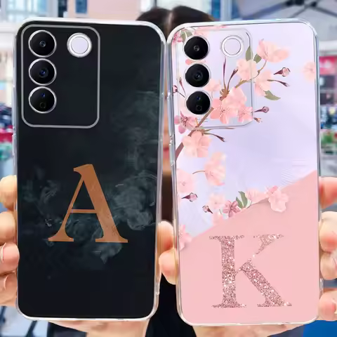 For Vivo V27e V2237 Case Stylish Flower Letters Slim Soft Silicone Clear Shockproof Cover For Vivo V