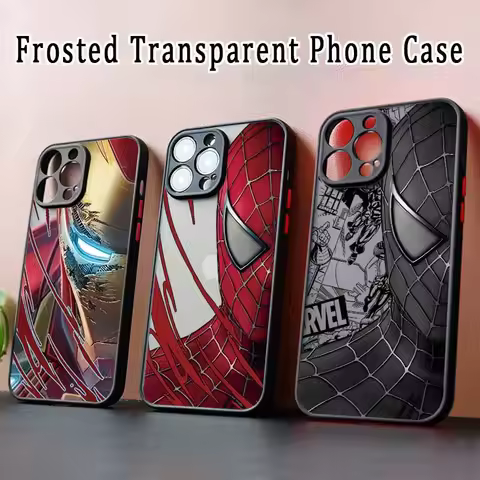 Spider-Man Iron Man For iPhone 17 Air 16E 16 15 14 13 12 11 8 7 mini Pro Max Plus Frosted Translucen