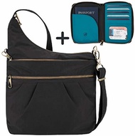Travelon Anti-Theft Signature 3 Compartment Crossbody Shoulder Bag with RFID BlockingTravel Walle...