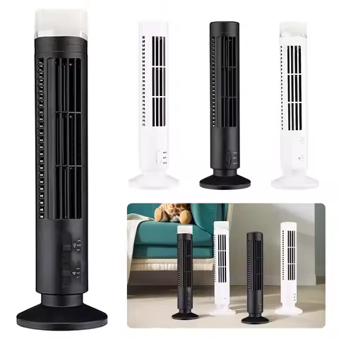 LED Tower Fan Bladeless Cooling Fan 2 Gear Speed No Leaf Portable Stand Up Tower Fan for Living Room
