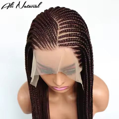 Ombre Burgundy 13x6 Lace Frontal Braids Wig Synthetic 99J Color Cornrow Braided Lace Front Wig Wine 