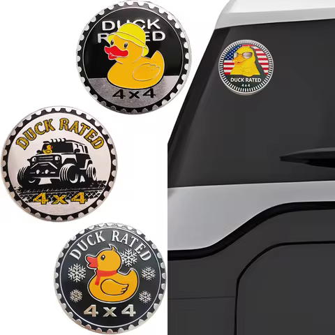 US Flag Badge Rated Car Badge, Little Yellow Duck Aluminum Car Badge 4×4 Metal Car Emblem, Circular 
