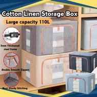 35L/80L/110L Large Capacity Foldable Cotton Linen Storage Box Steel Frame Storage Extra Large Box