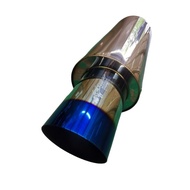 HKS STAINLESS STEEL TITANIUM FACE BLUE TIP CAR EXHAUST MUFFLER INLET 2.5” x Outlet 4.5" / Inlet 3" x