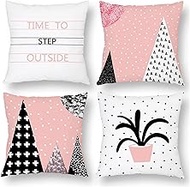 Cushion Cover, 65x65cm Set of 4, Pink Wave Point Geometry Soft Velvet Throw Pillow Cases 26x26in, Square Sofa Cushion Cover with Invisible Zipper for Couch Bed Car Bedroom Home Decor