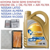 NISSAN ALMERA 1.5 , LATIO, LIVINA, NV200 OIL FILTER + AIR FILTER + KOYOMA 5W30 SEMI SYNTHETIC ENGINE