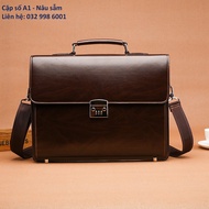 A1 number lock leatherbag Men's leather office handbag Officebag for laptop with iron leg Leather of